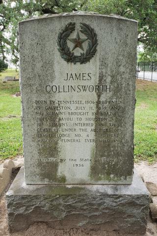 Cenotaph for James Collinsworth, Founders Memorial Park, Houston. 