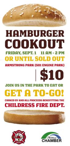 Childress Fire Department, Childress Chamber of Commerce to host hamburger fundraiser