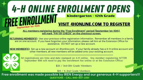 Childress County 4-H offering free enrollment through Sept. 10, thanks to IREN