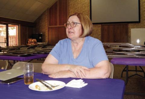 Childress Chamber of Commerce Executive Director Susan Leary presents an update on activities in Childress, including the 138th Annual Old Settlers Rodeo, Thursday, April 10 at the Adult Fellowship Luncheon at Childress Methodist Church. Grace Holman