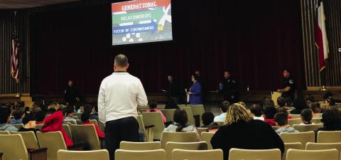 For its 2023 drug awareness campaign, Wellington Independent School District (ISD) recruited 100th Judicial District Attorney Luke Inman and 100th Judicial District staff to make a presentation to fifth-eighth graders Monday morning, Oct. 30 in the auditorium. The Red River Sun/Bev Odom