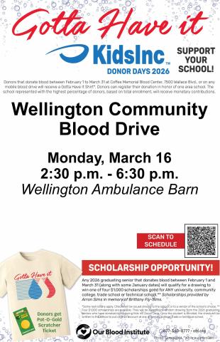 Senior scholarship opportunity at Wellington Blood Drive