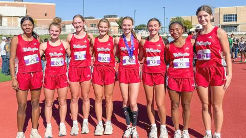The Wellington Lady Rockets, including Priscilla Marentes, Halle Hedrick, Kaesyn Kane, Ava Kate Inman, Taytum Kane, Claire Kane, Aleah Lewis, and Anna Henard, represent at the Canyon Invitational cross country meet Saturday, Oct. 10. WELLINGTON HIGH SCHOOL