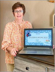 Modern Home Club guest speaker Katrece Hale presents a PowerPoint over the Eastern Europe 2022 International Choir Celebration Concert Tour of Germany, Austria and the Czech Republic Thursday, March 16 at the Childress County Heritage Museum. Photo Courtesy of Modern Home Club