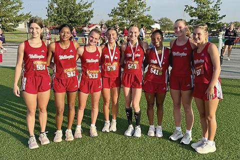 The Wellington Lady Rockets, including Anna Henard, Priscilla Marentes, Halle Hedrick, Claire Kane, Taytum Kane, Aleah Lewis, Kaesyn Kane, and Ava Kate Inman, take a fifth-place finish at the 2026 Jeep Webb Classic Saturday, Sept. 5, in Borger. WELLINGTON HIGH SCHOOL
