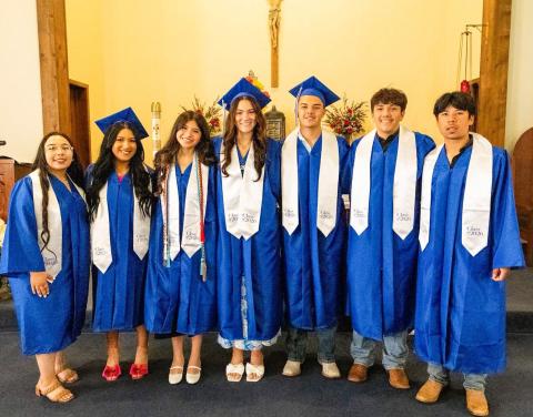 Holy Angels Catholic Church celebrates Childress High School graduates, including Marisol Mendez, Sydney Silva, Amelia Valadez, DeEdra Miller, Luis Gamboa and Johnny Duran. THROUGH THE LENS OF LIZ