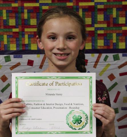 Miranda Henry participated in Consumer Education, Fashion and Interior Design, Food and Nutrition and Rabbits.