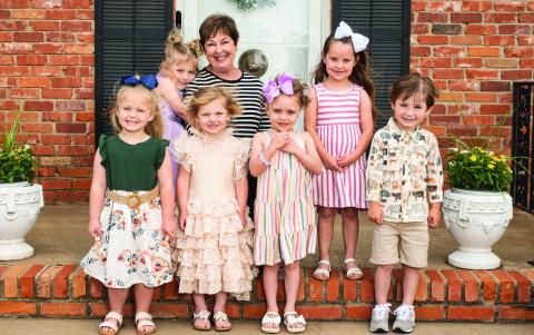 Three-year-old 2023-2024 Tiny Texan Preschool graduates. Back row, from left: Director Carol Freeman, Palmer Morris. Front row, from left: Brylie Monticeno, Aerin Sims, Riley Ackerman, Swayde Vest. Statham Photography