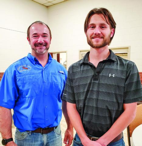 Boy Scouts of America Golden Spread Council Scourt Executive Brian Tobler and Adobe Wall Senior District Executive Colter Morrison, guests of Memphis Lion Orvilla Evans, encourage Scouts to get involved in Memphis during the Memphis Lions Club meeting Wednesday, May 22. Photos Courtesy of Memphis Lions Club
