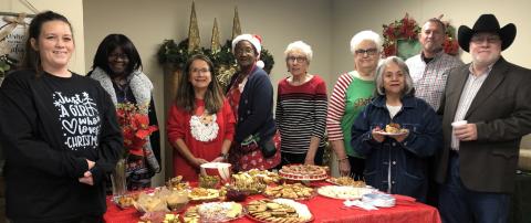 The Red River Sun/Bev Odom Collingsworth County Museum Director Karen Caldwell and the Board of Directors welcome visitors for a Christmas Open House from 11 a.m.-4 p.m. Friday, Dec. 15 in the Ellis Art Center. From left: Emily Cantu, Mary White, Caldwell, Janie Brooks, Lameda Black, Nancy Harris, Lucinda Martindale, Jeff Thomas, Scot Martindale.