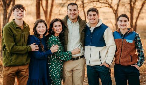 The Cantu family, including Jax, Callahan, Ashly, Jermaine, Noah and Collier, prepare to make their move to Hansford County, where Jermaine will serve as the superintendent of Gruver Independent School District. COURTESY PHOTO