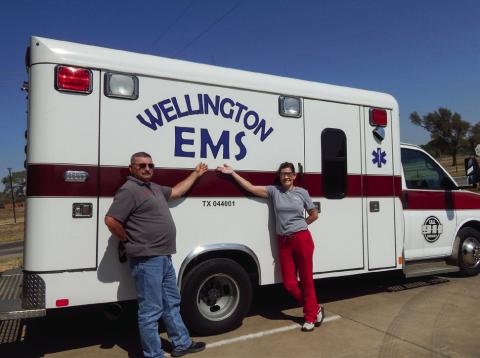 Wellington Emergency Medical Services Administrator Farris Nation, left, and Assistant Administrator Samantha Blacksher display the ambulance module that will be remounted on a new 2025 Ford E-450 chassis procured with an Extraordinary Emergency Fund (EEF) grant. The Red River Sun/Bev Odom