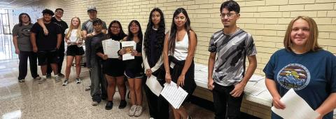 Members of the Memphis Cyclone Band gear up for the 2024-2025 year, sorting music and helping organize the band hall prior to the beginning of the school year. Photos Courtesy of Memphis ISD