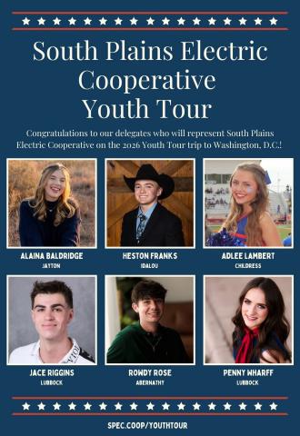 Childress High School’s Adlee Lambert recently won the annual South Plains Electric Youth Tour contest, which includes a $1,500 scholarship and an all-expense-paid trip to Washington, D.C. South Plains Electric Cooperative