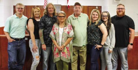 Childress District and County Clerk Tiffany Howard, surrounded by her family, is sworn in Tuesday, Sept. 24 in the Childress County Courthouse District Courtroom. The Red River Sun/Elizabeth Tanner