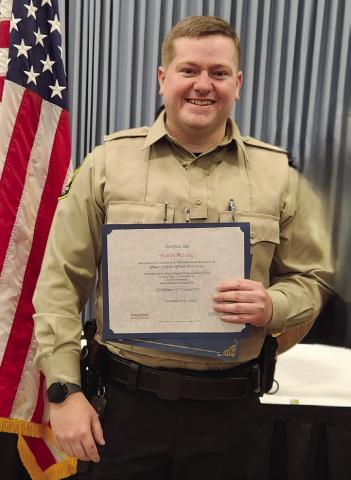 Austin Moody, a 2008 graduate of Wellington High School, accepts his Certificate of Completion for South Plains College Basic Police Officer Academy at a recent ceremony in Levelland. Moody serves in law enforcement in Hansford County. Courtesy Photo