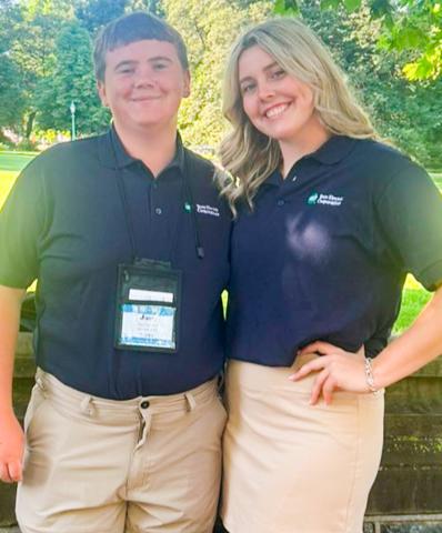 Jace Darrow, of Wellington, and Kate Shaw, of Clarendon, pause for a moment on the lawn of the U.S. Capitol during their recent weeklong Government-in-Action Youth Tour of the nation’s memorials, museums and Capitol in Washington, D.C. COURTESY PHOTO