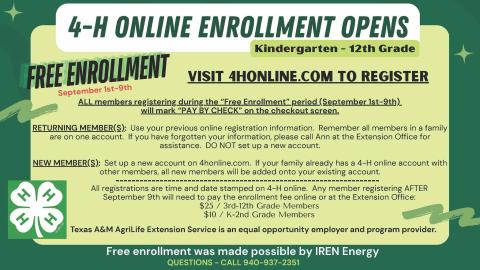Childress County 4-H to offer free enrollment thanks to IREN