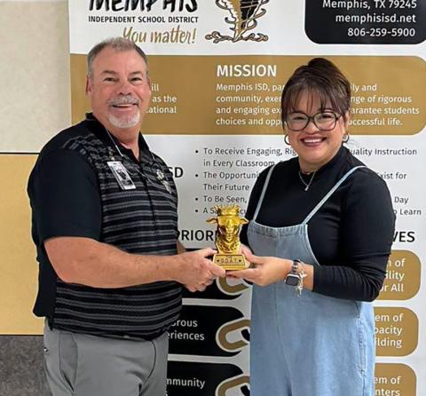 Karissa Jurado at Memphis Middle School received the GOAT Award for being a “quiet, gentle soul who meets kids where they are.” MISD PHOTO