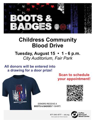 Boots & Badges Childress Community Blood Drive this Tuesday