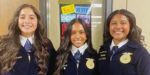 In Junior Spanish Creed Speaking, Hazel Estrada, left, earned second place. In Senior Spanish Creed Speaking, Sabrina Segovia received second place, while Jasmine Moreno placed fourth. Photos Courtesy of Wellington FFA