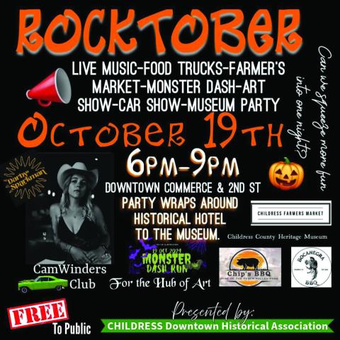 Rocktober, hosted by Childress Downtown Historical Association, will take place from 6-9 p.m. Saturday, Oct. 19 in downtown Childress. Courtesy Graphics