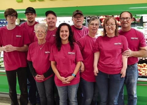 Thriftway employees recently “pink out” in support of Memphis resident Deborah Lemons, who is currently battling breast cancer. Photo Courtesy of Memphis Chamber of Commerce