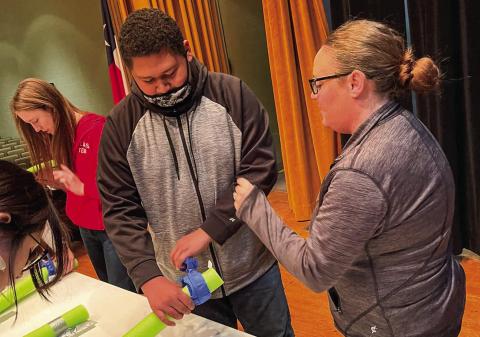 Memphis Middle School and Memphis High School students learn to “Stop the Bleed” during a recent training hosted by Memphis Independent School District (ISD) nurse Kelli Maddox. Courtesy Photo