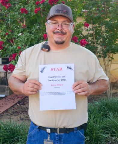 A member of the maintenance staff, Larry Molina accepts the Collingsworth General Hospital STAR honor for the second quarter of 2025. An “all-around great guy,” Molina is applauded for being a very kind, mannerly and respectful person. Collingsworth General Hospital