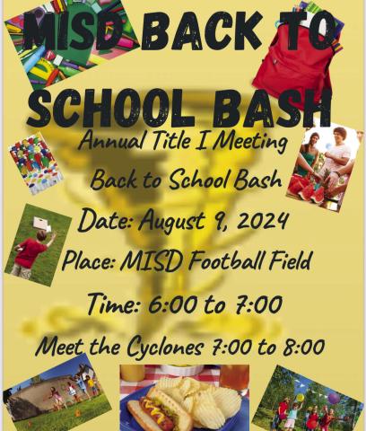 The annual Memphis Independent School District (ISD) Back-to-School Bash will be held from 6-7 p.m. Friday, Aug. 9 at George Berry Memorial Stadium. Following the bash, Meet the Cyclones will take place from 7-8 p.m. Graphic Courtesy of Memphis ISD