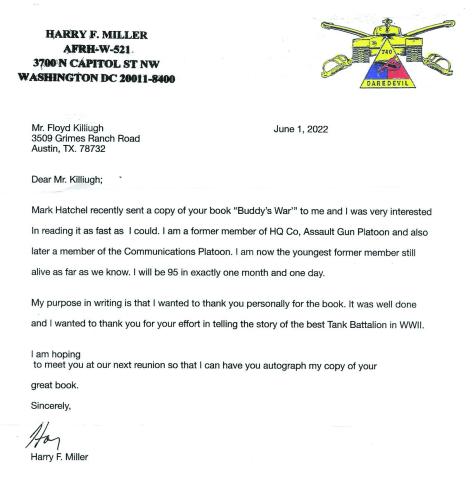 Killough receives communication fromWorldWar II tanker