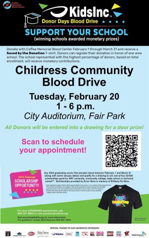 Support local schools at Childress Community Blood Drive thisTuesday
