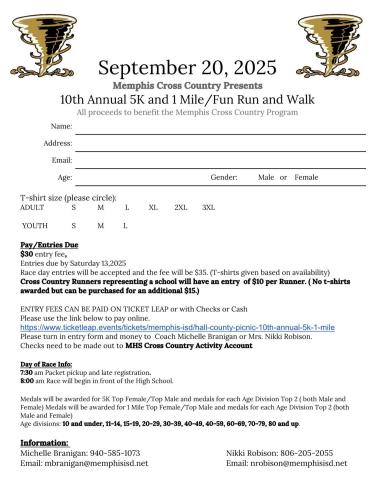 10th Annual 5K to benefit  Memphis Cross Country Program