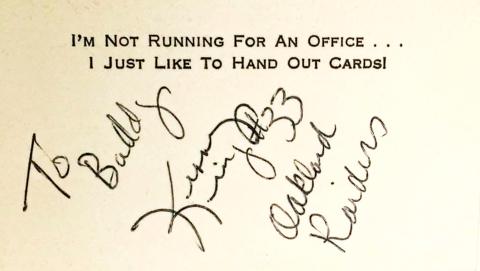 A card, addressed to John R. “Buddy” Ballew, signed by the Oakland Raiders’ Kenny King.