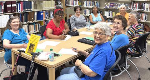 Collingsworth County Retired School Personnel, including Phyllis Floyd, Renee Mathis, Beth Lennon-Ellis, Eva Hamby, Mitzi Killian, Fraya Hammons, Barbara Roberson, and Katherine Reeves, gather recently at Collingsworth Public Library. The ladies enjoyed the fellowship and planned the meeting topics for the 2026-2027 program year. COURTESY PHOTO