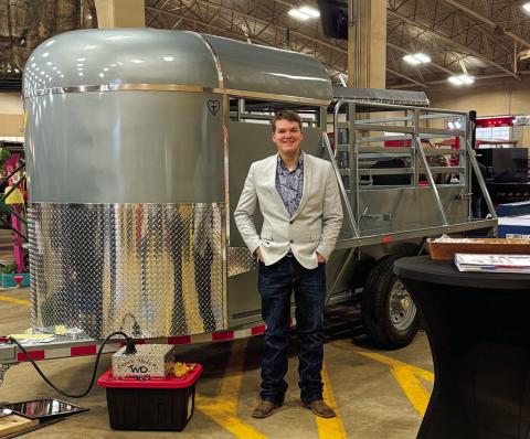 Childress High School Future Farmers of America (FFA) member Tuck Detwiler places second at the Fort Worth Stock Show and Rodeo Junior Agricultural Mechanics Project Show Friday, Jan. 17-Sunday, Jan. 19 in Fort Worth. Detwiler also received a blue ribbon on his half-top bumper-pull stock trailer, an award given to projects that earn at least 90 out of 100 possible points when being judged. Photos Courtesy of Childress FFA