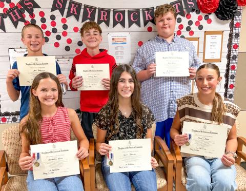 Sparklers garner citizenship, ‘Top 10’ awards Daughters of the American Revolution present Wellington Junior High School Youth Citizenship Awards to open the Wellington Junior High School 2026 Awards Assembly at 10 a.m. Monday, May 11. From left: sixth grade, Berkeley Ward, Jake Anderson; seventh grade, Quinn Roberson, Jeffery Fires; eighth grade, Claire Kane, Caleb Colson. BEV ODOM/THE GREENBELT INTREPID