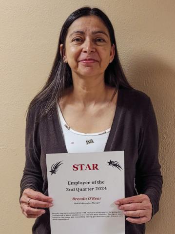 Collingsworth General Hospital Health Information Manager Brenda O’Rear accepts the STAR distinction for the second quarter of 2024. Courtesy Photo