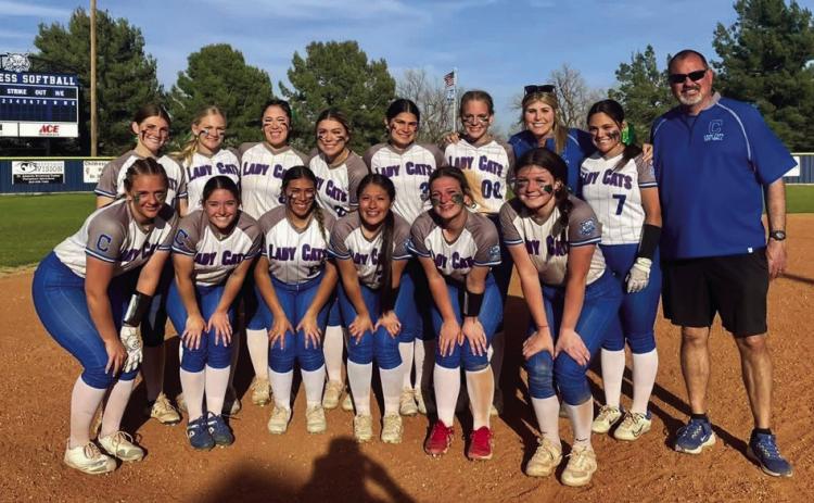 The Childress Lady Cats sweep Dalhart in a 10-0 shutout Monday, March 17, opening district play with a bang. Courtesy Photo