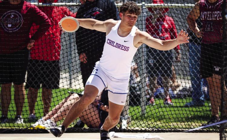 Childress’ Colton Teichelman takes a fourth-place finish in discus at the recent UIL 3A Area 1-2 Meet Friday, April 12 at West Texas A&amp;M University in Canyon. Through the Lens of Liz/Elizabeth Tanner