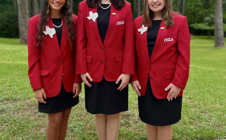 Childress High School Family, Career and Community Leaders of America Chapter Members, including Region I Vice President of Programs Inani Bhoja, Region I Vice President of Parliamentary Law Zoe Detwiler and Region I Vice President of Projects Emma Britten, recently attended Region and State Officer Leadership Training Sunday, June 8-Friday, June 13 at Camp Allen in Navasota. Childress FCCLA
