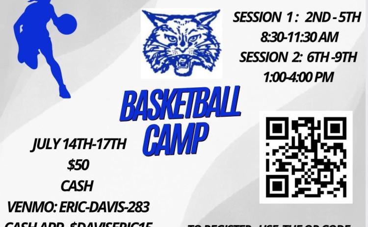 Lady Cat Basketball Camp is gearing up a four-day session Monday, July 14-Thursday, July 17. Incoming second-fifth grade students will practice from 8:30-11:30 a.m., followed by incoming sixth-ninth grade students from 1-4 p.m. Registration is $50 per player and can be paid via cash, Venmo to @eric-davis-283 or Cash App to $daviseric15. To register, scan the QR code above or email Coach Eric Davis at eric.davis@childressisd. net. Courtesy Graphic