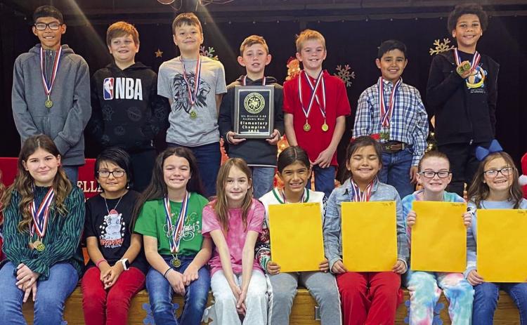 Wellington Elementary fourth-grade UIL competitors: Front row, from left: Evelyn Henard, Rachel Strickland, Angelina Vasquez, Kenzlea Taylor, Jessalee Peters, Seveyah Pena, Tylee Wiebe, Tatum Martin, Abbygale Torrez, Quinn Roberson. Back row, from left: Ray Marentes, Maverick O’Rear, Austin Marshall, Ben Peters, Radley Keys, Ryker Killian, Isaac Lewis.