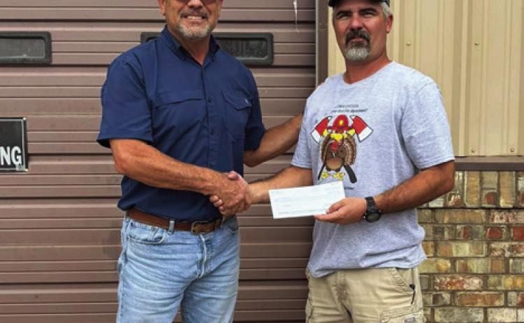 Estelline Volunteer Fire Department is presented a donation by Hall-Donley County Farm Bureau representatives, thanks to Texas Farm Bureau’s Texas Panhandle Wildfire Relief Fund.