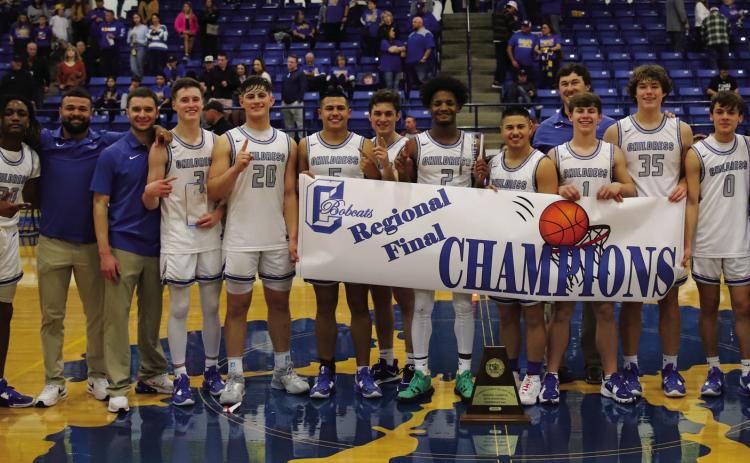 The Childress Bobcats are Regional Final Champions, taking a 56-55 overtime lead against Brock Saturday, March 4 and punching their ticket to the UIL Class 3A State Tournament. Photos by Childress High School Yearbook Staff