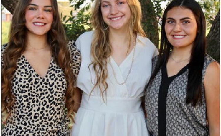 The 2023 Memphis High School Homecoming Court includes, from left, seniors Macaela Graham, Katelyn Morris and Eliana Gonzalez. The queen will be coronated at 6:30 p.m. today at George Berry Memorial Stadium prior to the 7 p.m. matchup against the Ralls Jackrabbits. Photo Courtesy of Memphis ISD