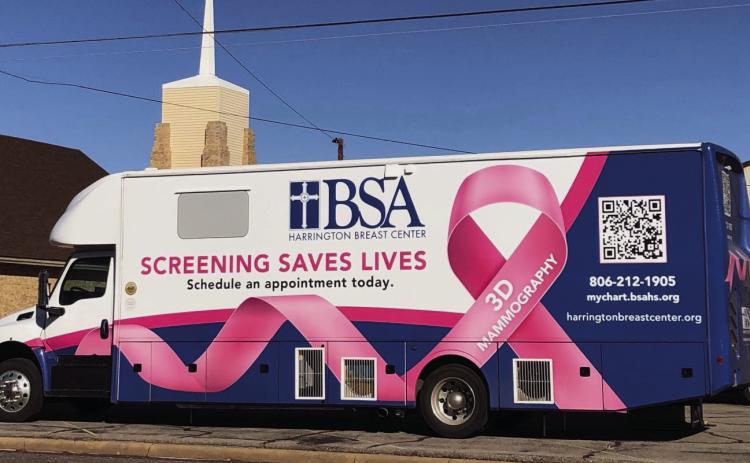 While Wellington residents are encouraged to be proactive and get regular screenings and mammograms with the BSA Harrington Breast Center mobile unit or other facilities, Hearts United Give Support (HUGS) assists residents of Collingsworth County diagnosed with cancer with travel funds to oncology appointments. The mobile mammography van parked across from Collingsworth General Hospital in First Baptist Church parking lot for the recent screening. The Red River Sun/Bev Odom
