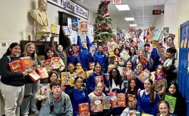 Childress Junior High School (CJHS) seventh-grade Leadworthy students collect over 70 cereal boxes to donate to the Childress Food Pantry. “Service is a core value at CJHS,” CJHS Principal Janet Pierce said. “We believe when we can give to others, we give to ourselves too.” Childress Junior High School
