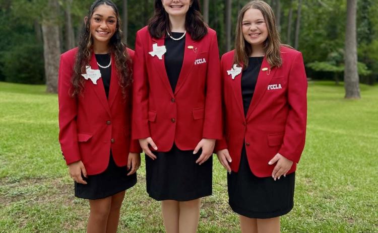 Childress High School Family, Career and Community Leaders of America Chapter Members, including Region I Vice President of Programs Inani Bhoja, Region I Vice President of Parliamentary Law Zoe Detwiler and Region I Vice President of Projects Emma Britten, recently attended Region and State Officer Leadership Training Sunday, June 8-Friday, June 13 at Camp Allen in Navasota.