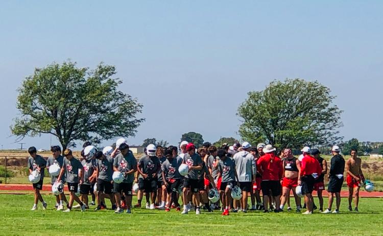 At #20 in Dave Campbell’s Texas Football’s high school ranking, the Wellington Skyrockets perform their final exercise as they wind down their first workout of their 2025 season Monday morning, Aug. 4.